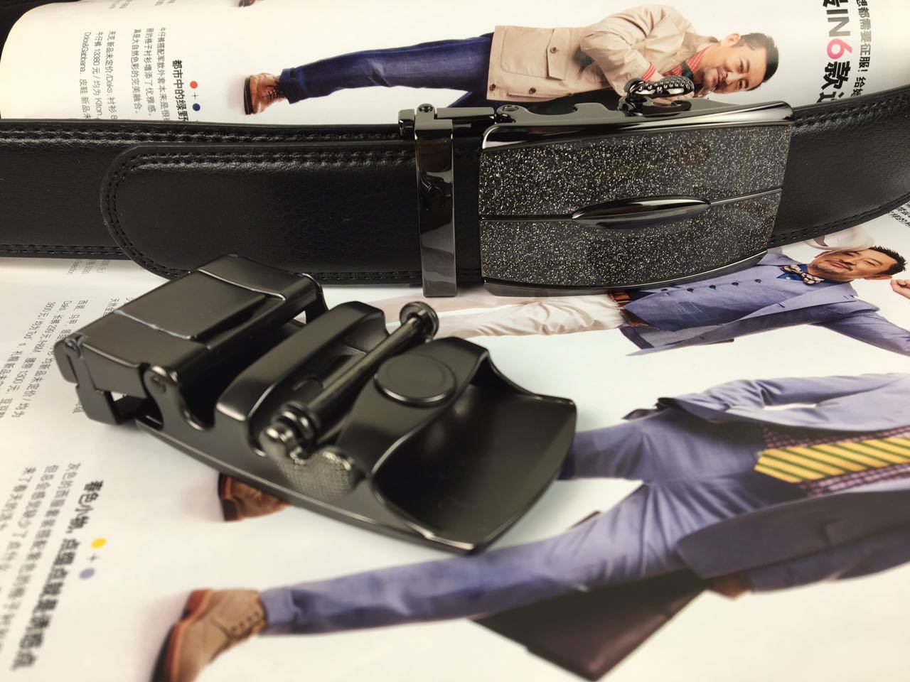 Black Leather Ratchet Belts for Men (RF-160806)