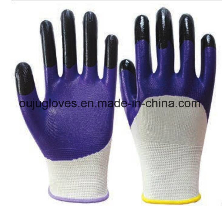 Fully Nitrile Dipped Industrial Gloves, Knitted Wrist Nitrile Coated Gloves
