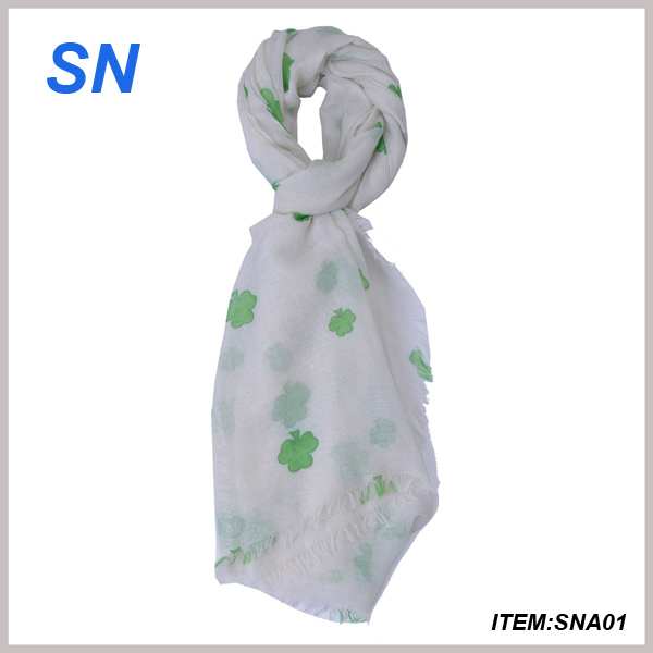 Fashion Hot Sell Four Leaf Clover Polyester Scarf