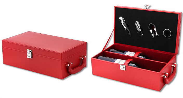 Wholesale Red Leather Wine Gift Box with Handle
