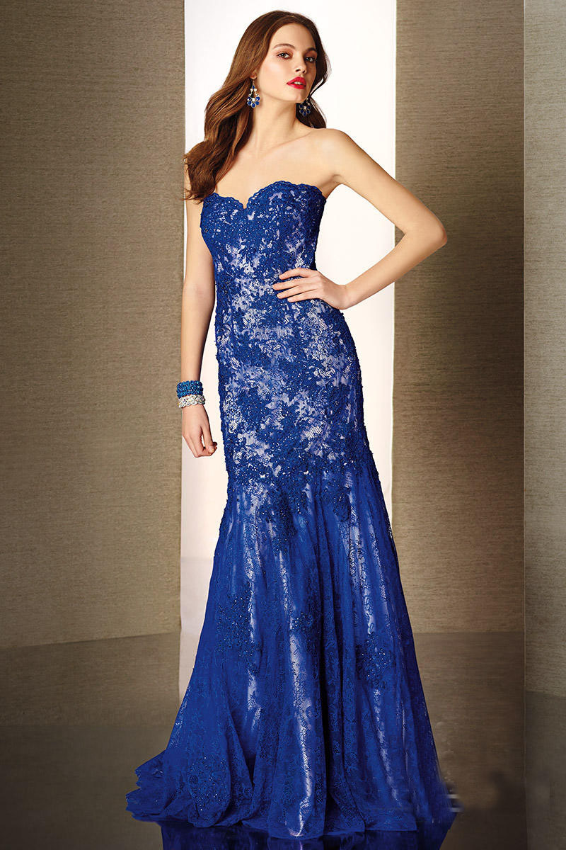 Royal Blue Sweetheart Neckline Lace Mermaid Prom Gown Evening Dress