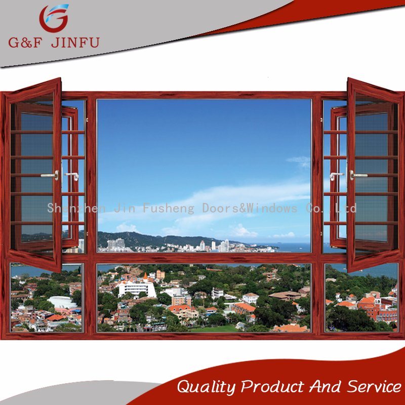 Wood Looking Aluminium Casement Awning Window with Mosquito Net