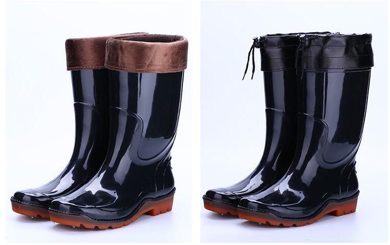 Men Fashion Non-Slip MID-Calf Rainboots PVC Waterproof Water Shoes Wellies Soft Comfortable Warm Rain Boots