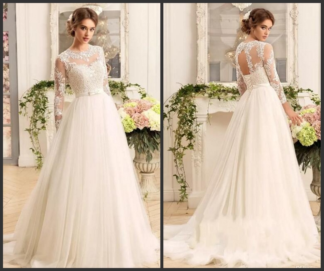 Simple Lace Wedding Dress A-Line Beach Garden Tulle Bridal Wedding Gown 2018 Ld11533
