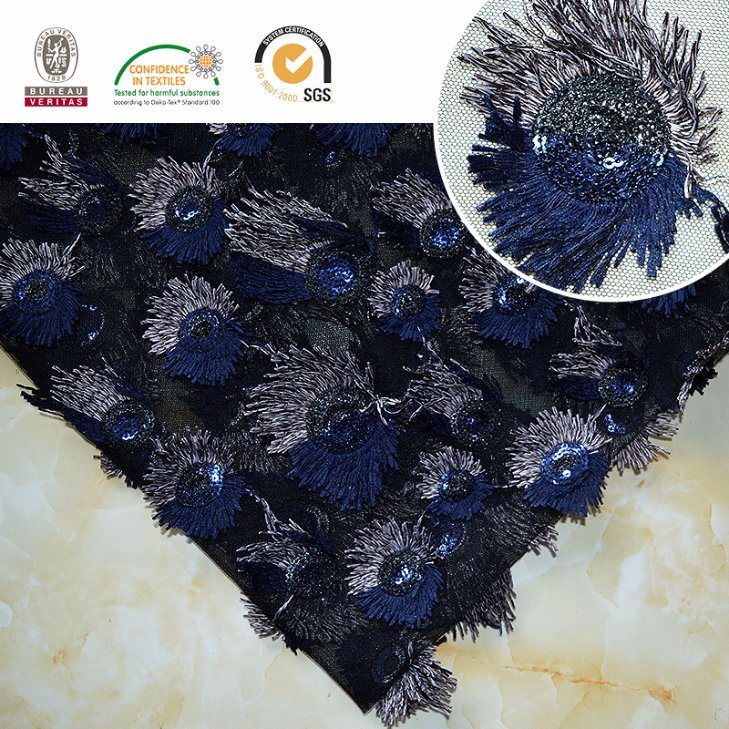 F135 Colorful Sequin Lace Polyester Embroidery Wedding Fabric