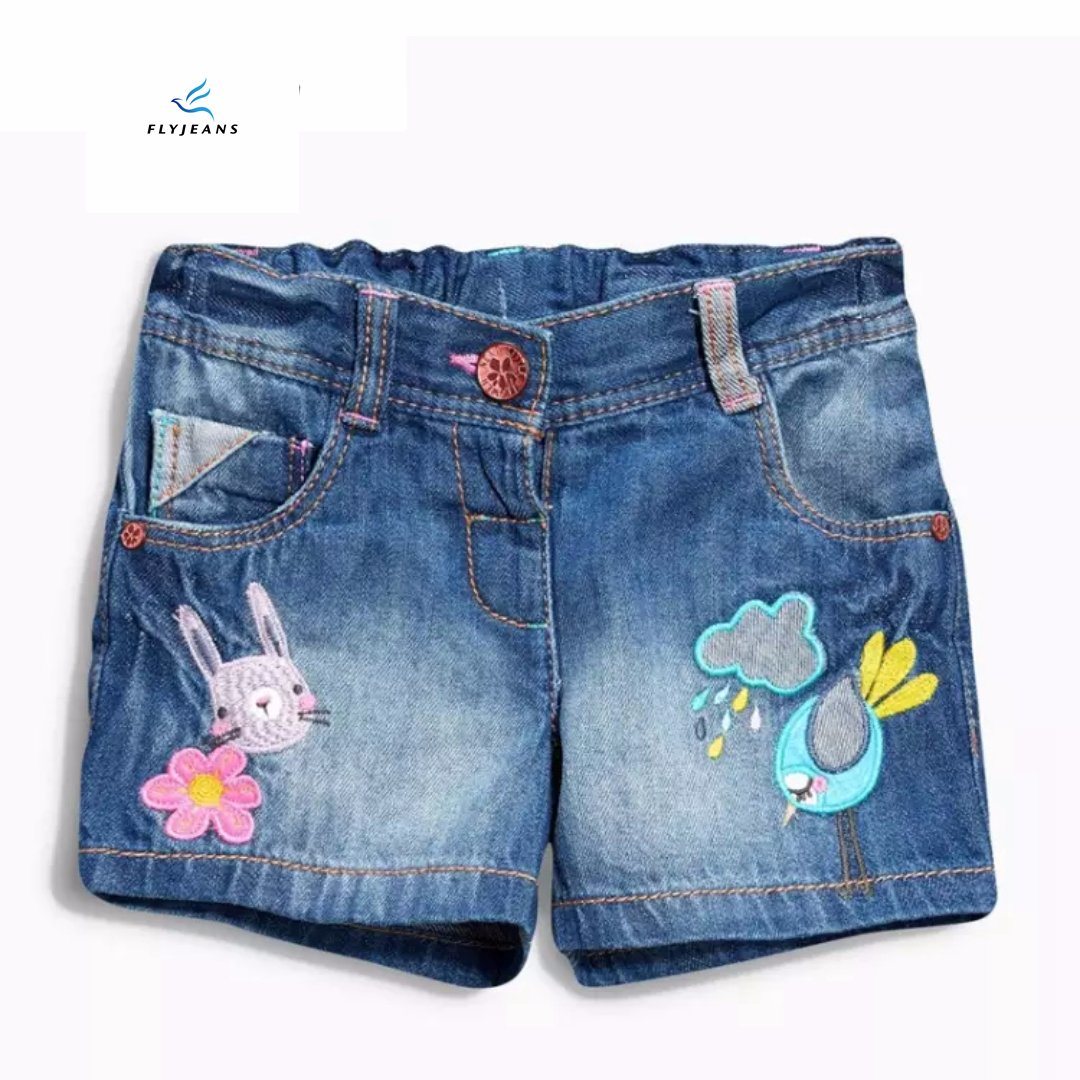 2017 Fashion Girls' Jeans Blue Denim Shorts with Embroidery by Fly Jeans