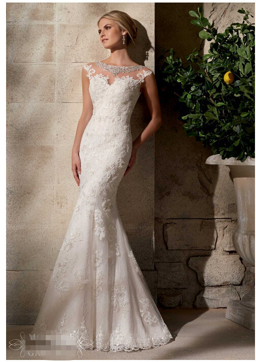 Embroidered Net Lace Crystal Beading Bridal Wedding Dresses (2702)