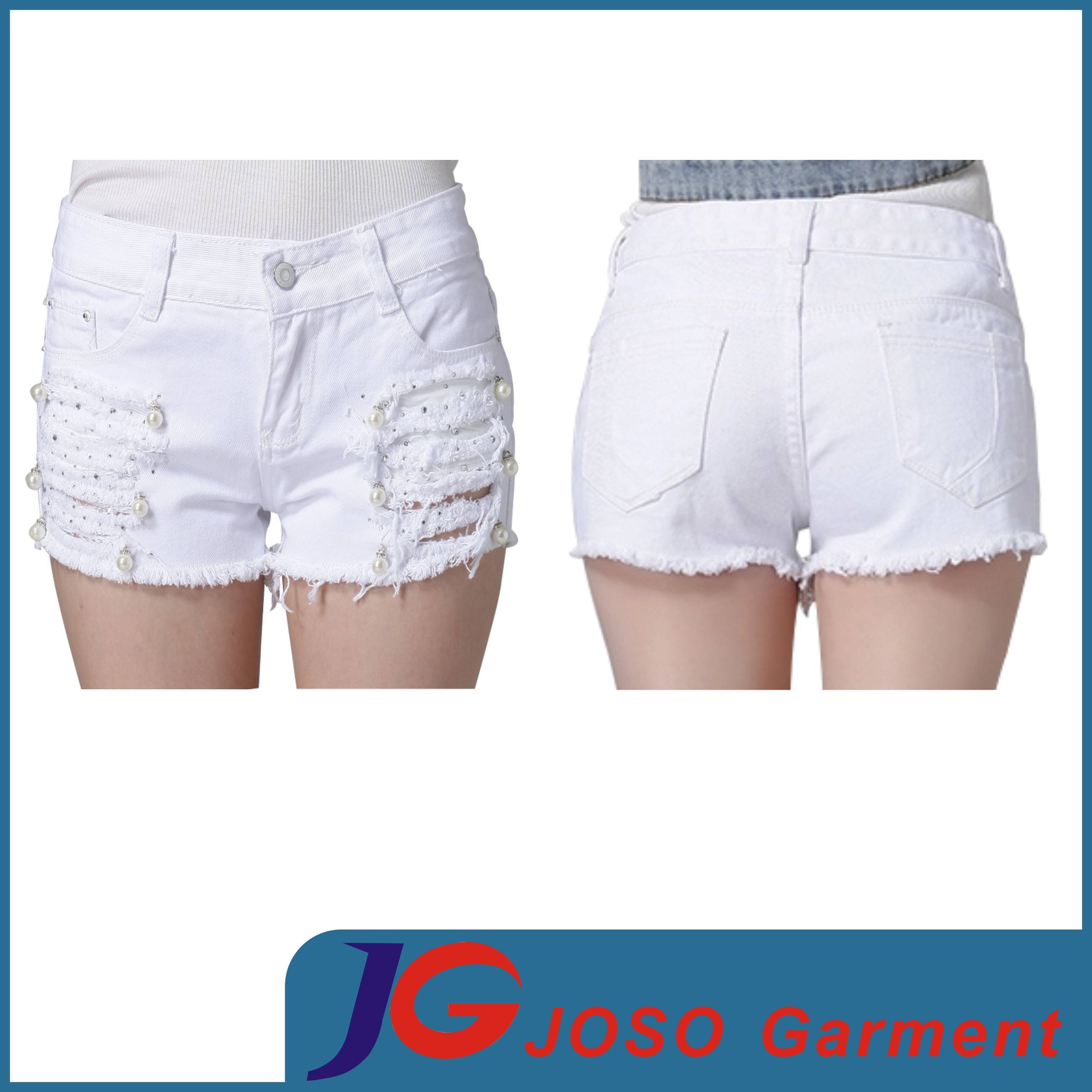 Women White Cutoff Denim Shorts (JC6066)