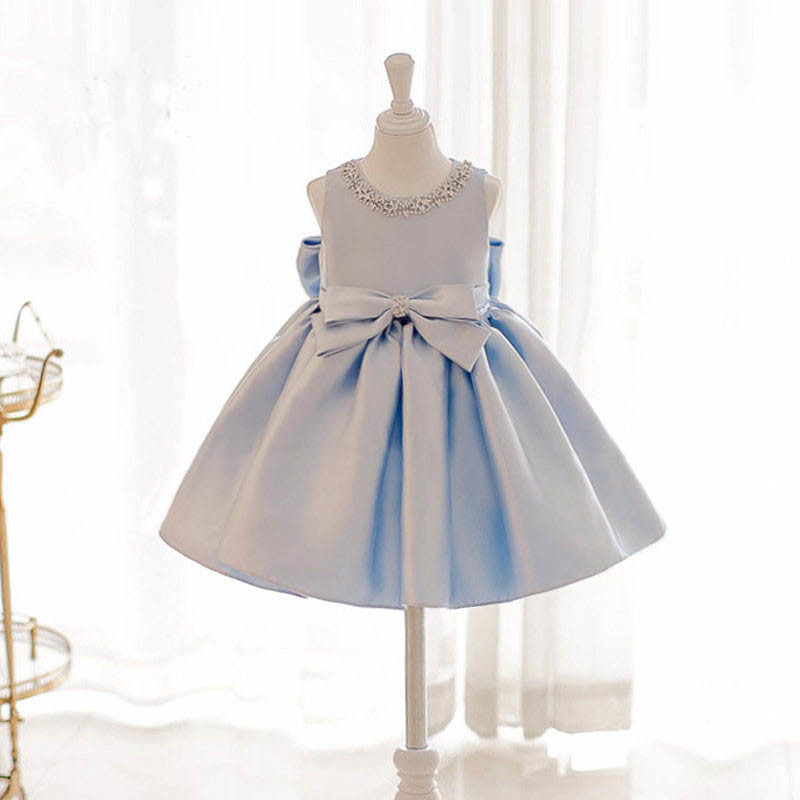 Blue Satin Beading Girl Dress