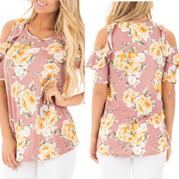 Fashion Women Leisure Casual Flower Printed off Shoulder Blouse