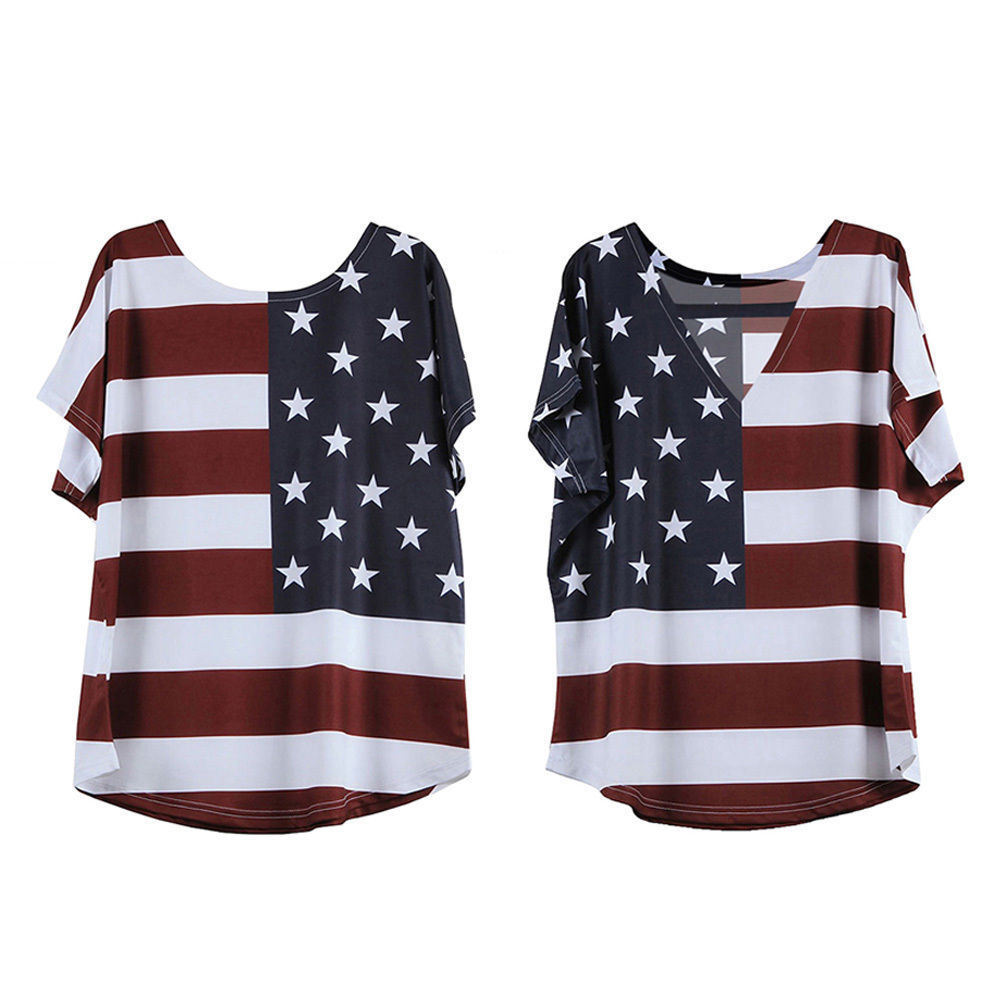 USA Flag Printed Oversized Blouse Top T-Shirt