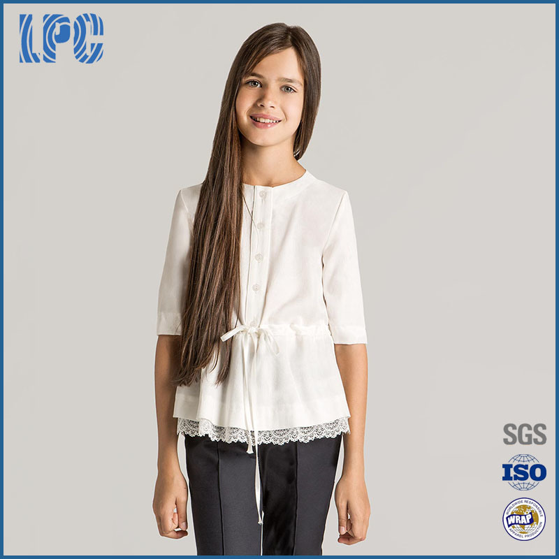 Stylish Grils 3/4 Length Sleeve Blouse School Uniform with Lace Detail