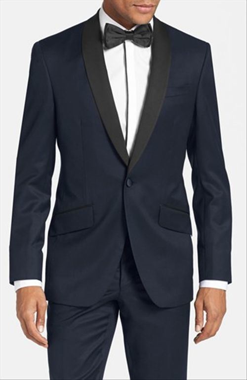 OEM Wholesale Fashion Trim Fit Navy Shawl Lapel Men's Tuxedo