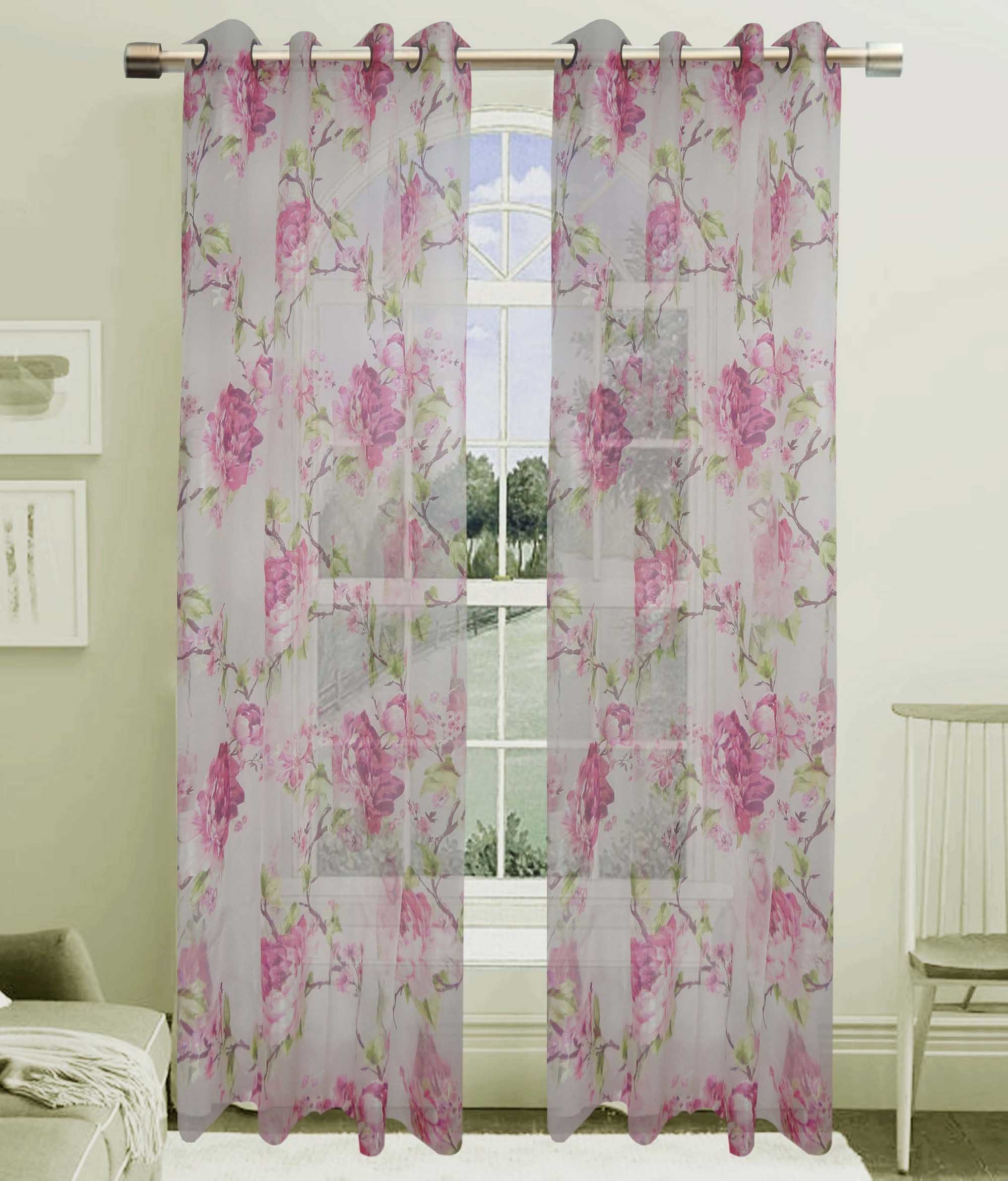 Printed Voile Grommet Panel Window Curtain
