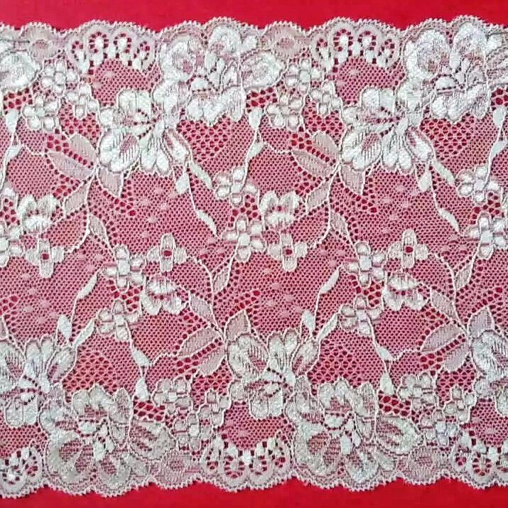 Ivory White Floral Mesh Elastic Lace Fabric Textile
