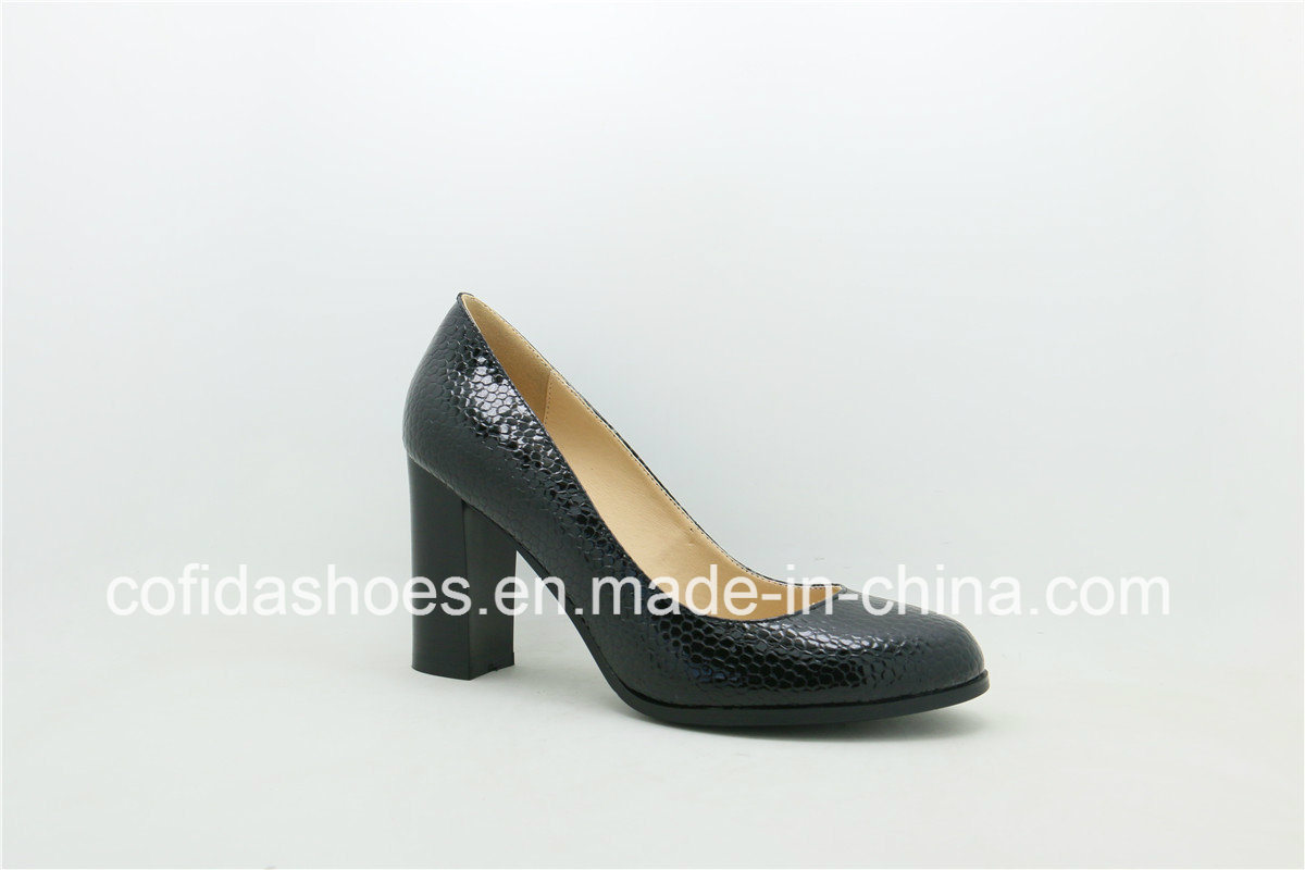 Fashion Style Chunky Heel Office Leather Women Shoe