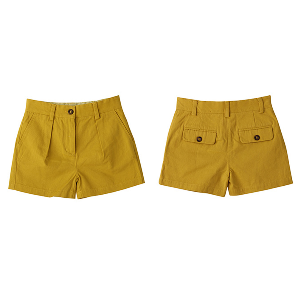 Phoebee Fashion Regular Fit Yellow Plain Cotton Kids Shorts for Girls