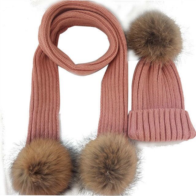 Chinese Fur Snood Scarfs with Real Raccoon Fur Pompoms