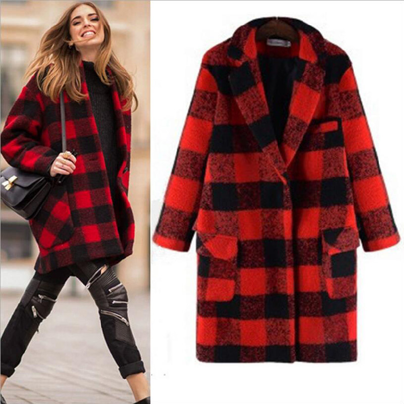in The Long Grid Cloth Coat Lapels for Woman's Clothes