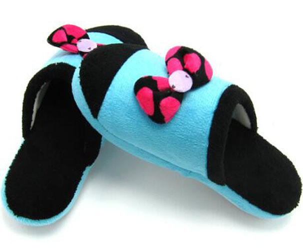 Newest Bowknot Blue Winter Warm Indoor Slippers