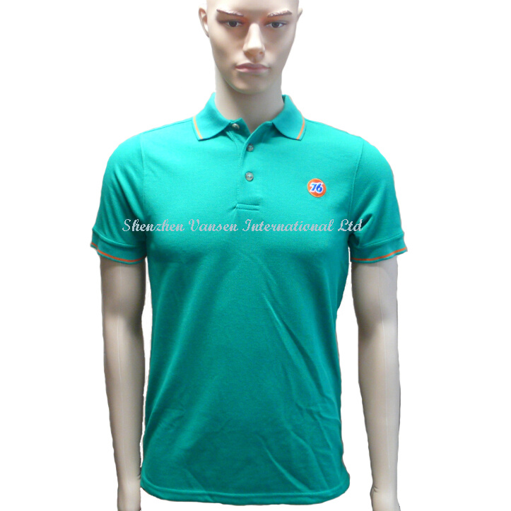 Simple Green Polo Shirt with Logo and Strips
