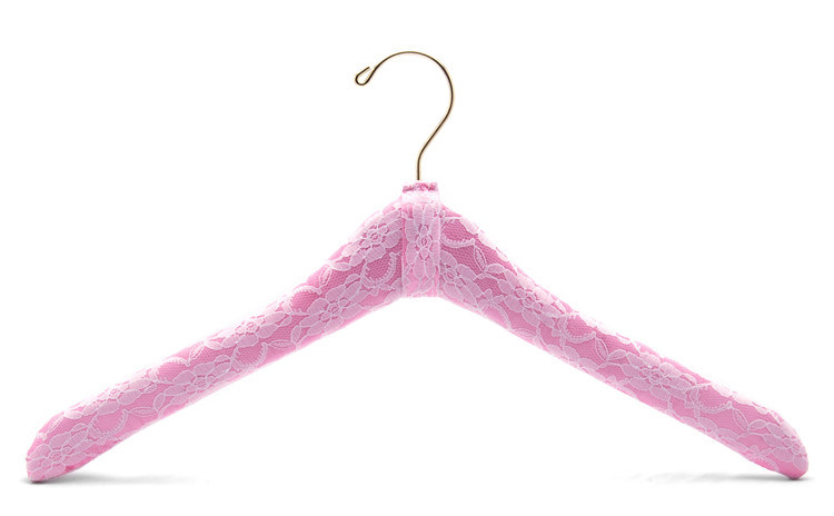 Lace Wrapped Pink Satin Clothes Hanger for Women Dress, Silk Hanger