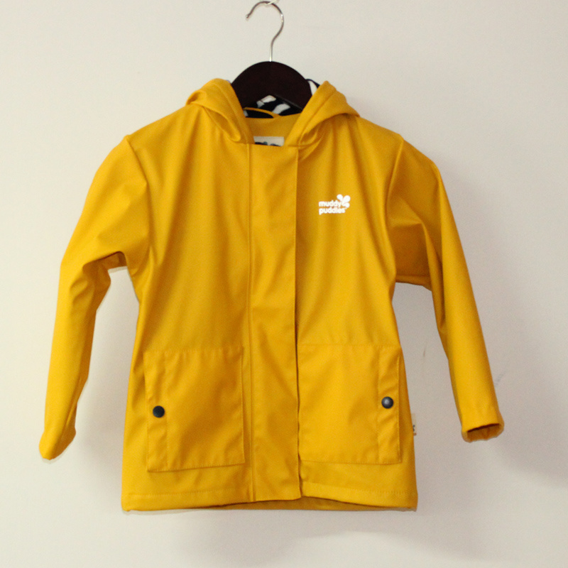 Yellow Hooded Reflective PU Rain Jacket/Raincoat