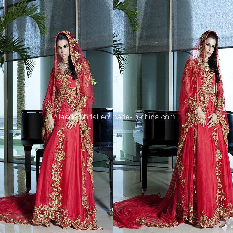 Arabic Red A-Line Applique New Bridal Gowns Wedding Dresses Z9010