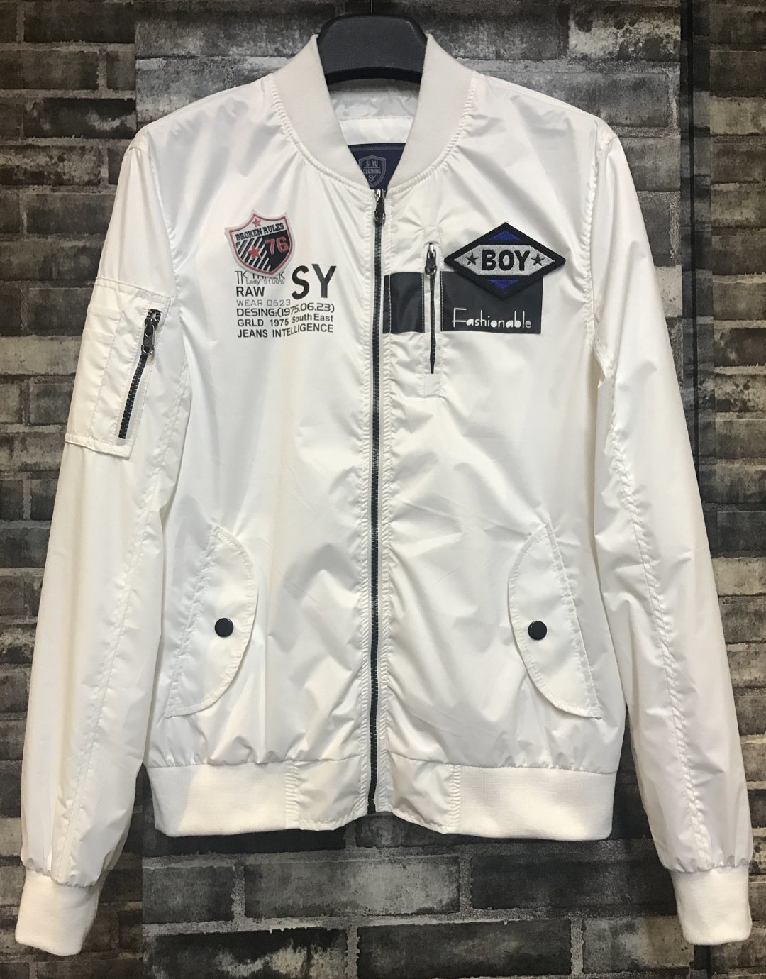 2017 Spring Rib Collar White Bomber Jacket