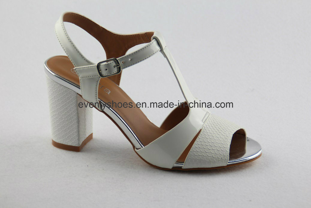 Block High Hee Shoesl Lady Sandal with T-Strap