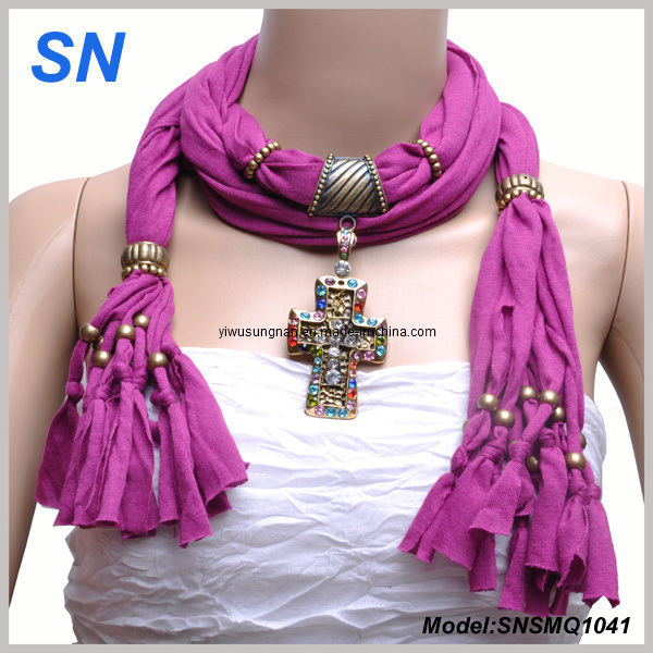 Rose Red Jesery Cross Pendant Scarf Attractive New Shawl