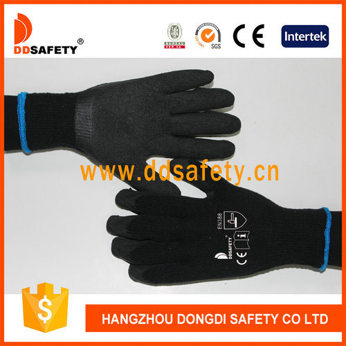 Ddsafety 2017 Black Latex Coating Glove Brushed Lining Safety Working Gloves