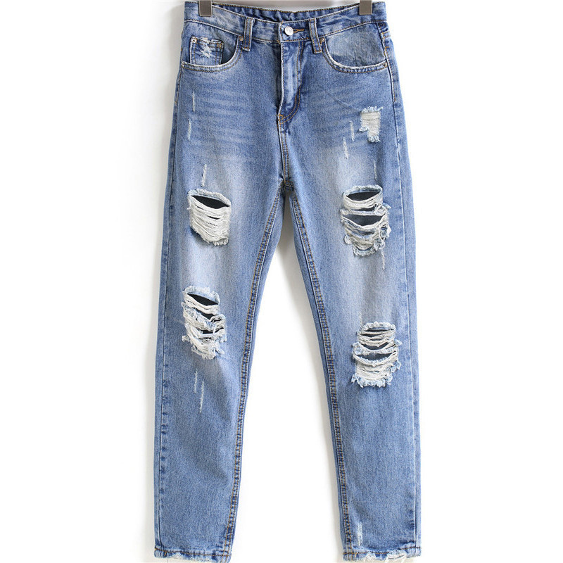 OEM Women Straight Ripped Loose Fashion Trousers Denim Jeans
