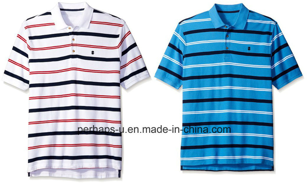 Good Fitting Mens Cotton Polo Shirt with Colorful Stripe
