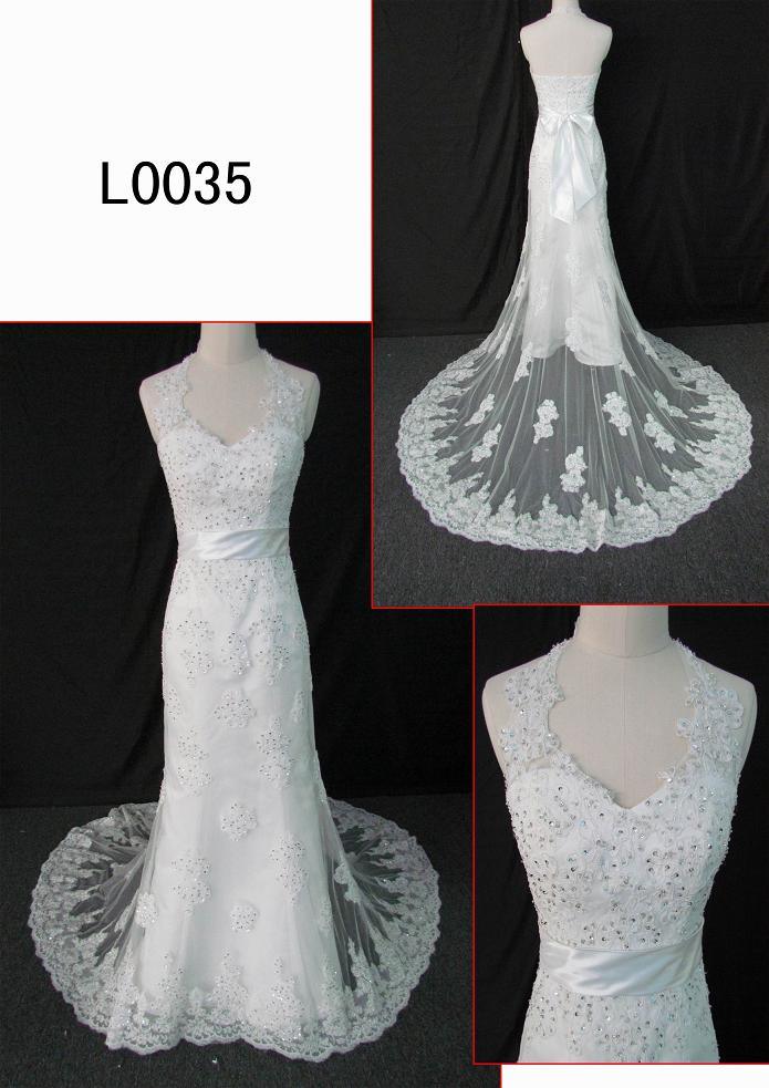 Beaded Halter Lace Bridal Dress (L0035) Guangzhou Angel Bridal Gown