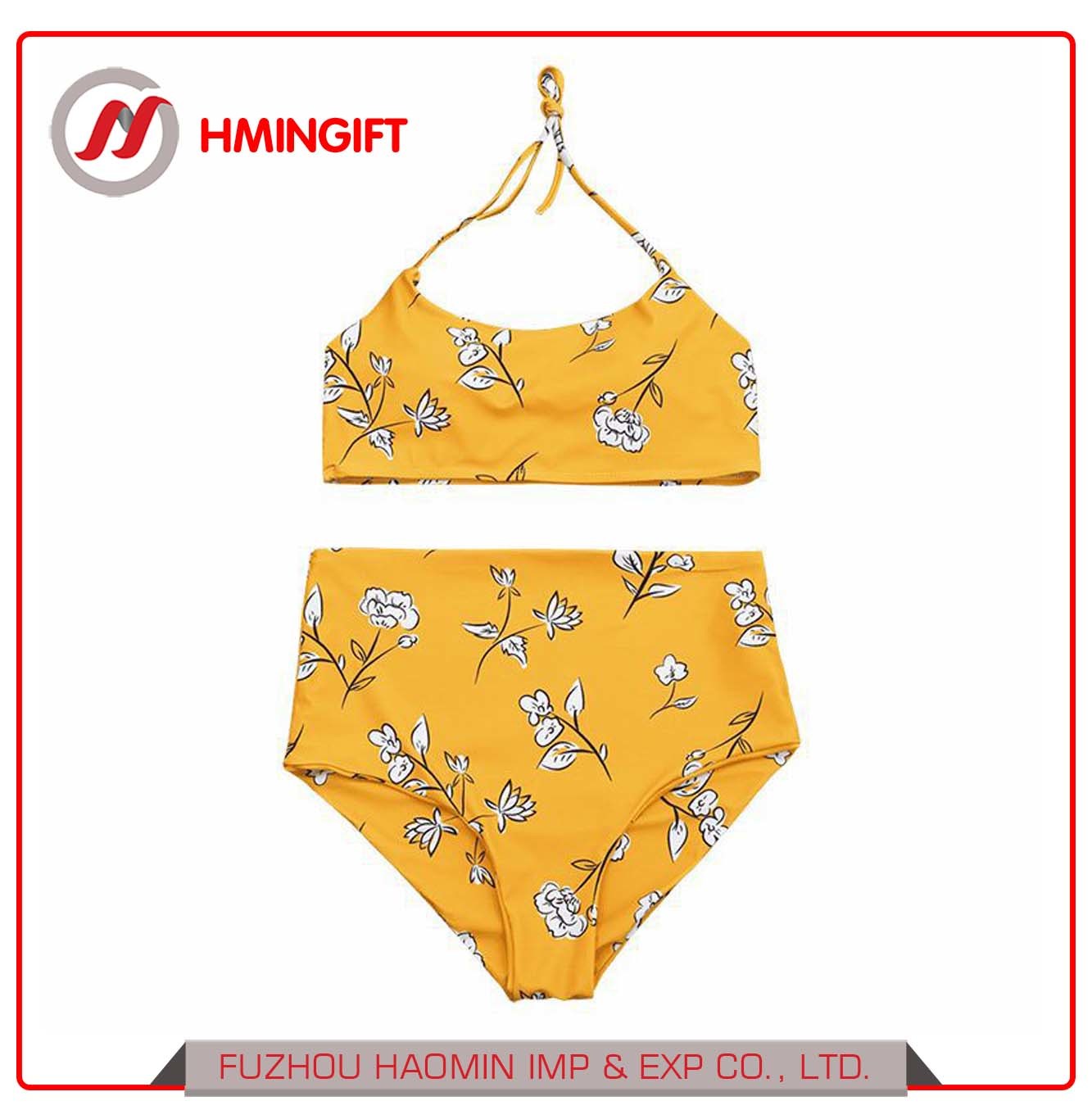 Two-Piece Halter Tie Split High Waist Print Sexy Bikini Summer Beach Vacation Swimwear
