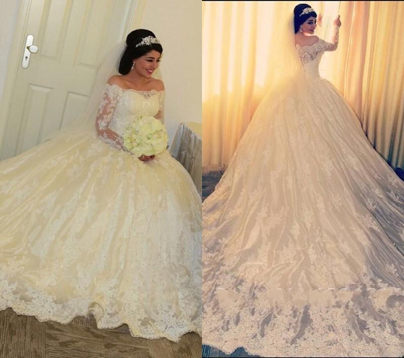 Lace Bridal Ball Gowns Long Sleevs Arabic Wedding Dress L58
