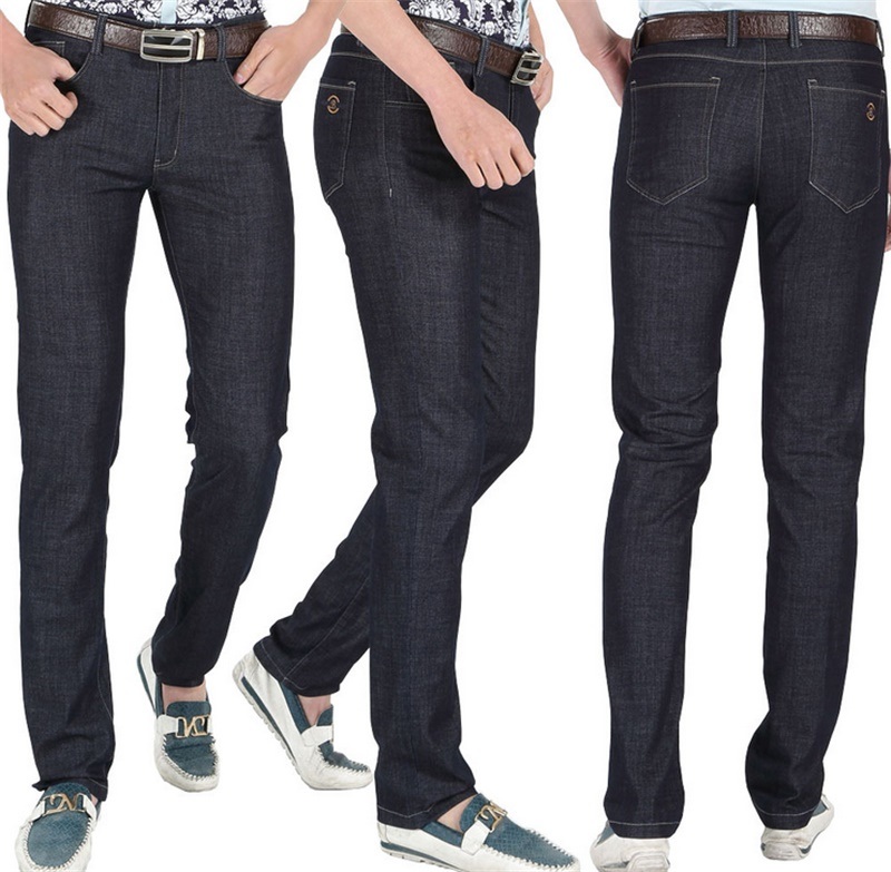 Men's 2015 Summer Genuine Black Middle Waist Slim Straight Casual Jeans