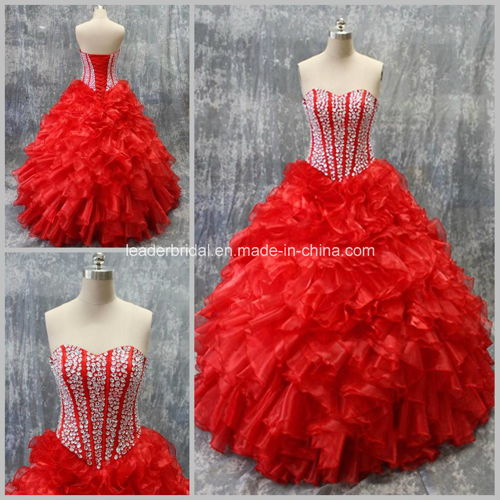 Red Rhinestones Sweetheart Ball Gowns Luxury Quinceanera Dresses Z7013
