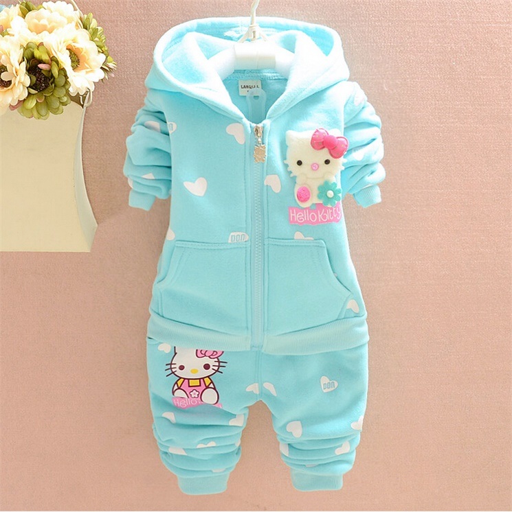 Ks1092 Kids Suit Autumn Winter Girl Fashion Cartoon Suits Newest Good Qualityclothes Fleece Hooded Coat+Pants Two-Piece for Wholesale
