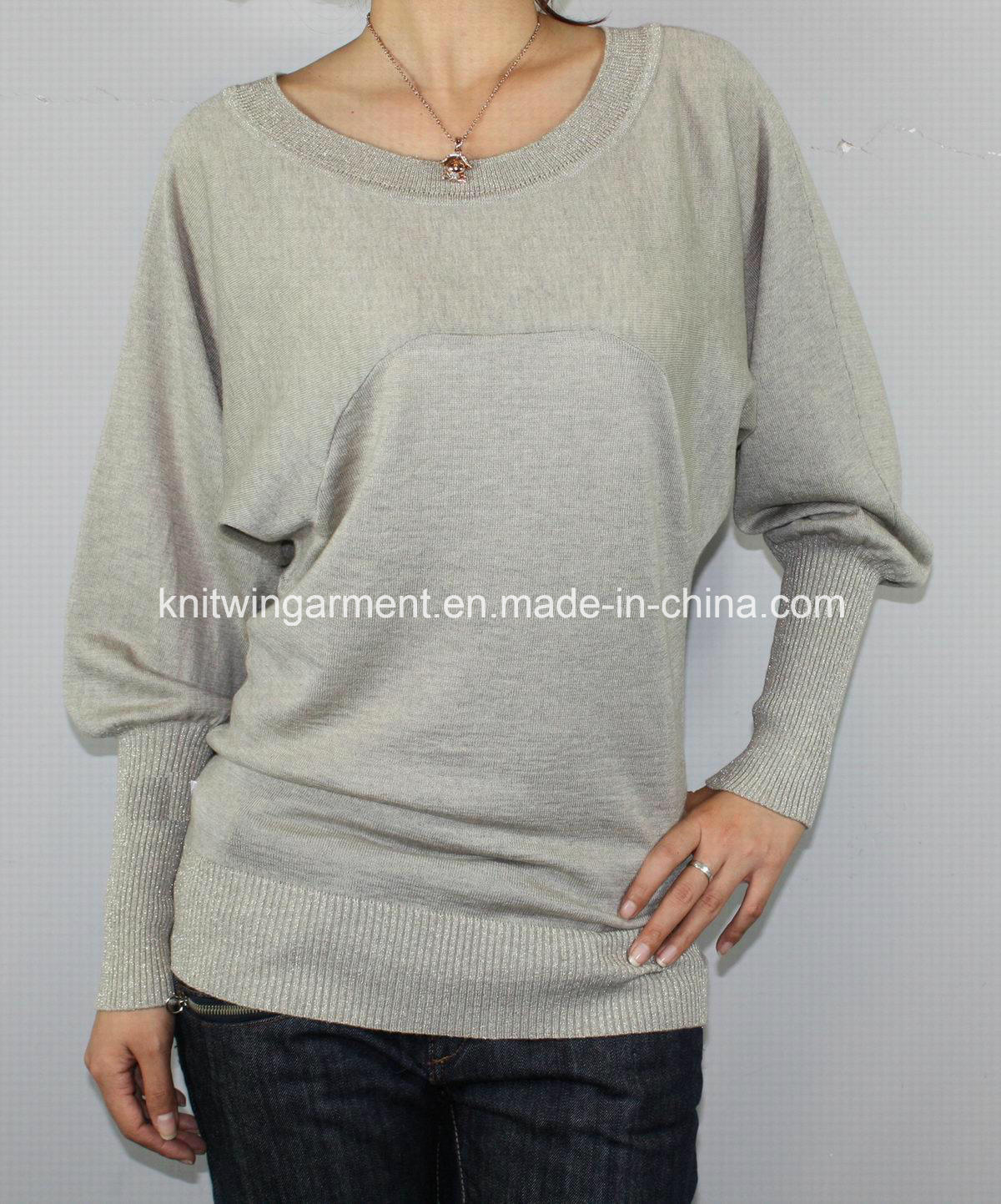 Ladies Knitted Long Sleeve Pullover Sweater for Casual (12AW-148)