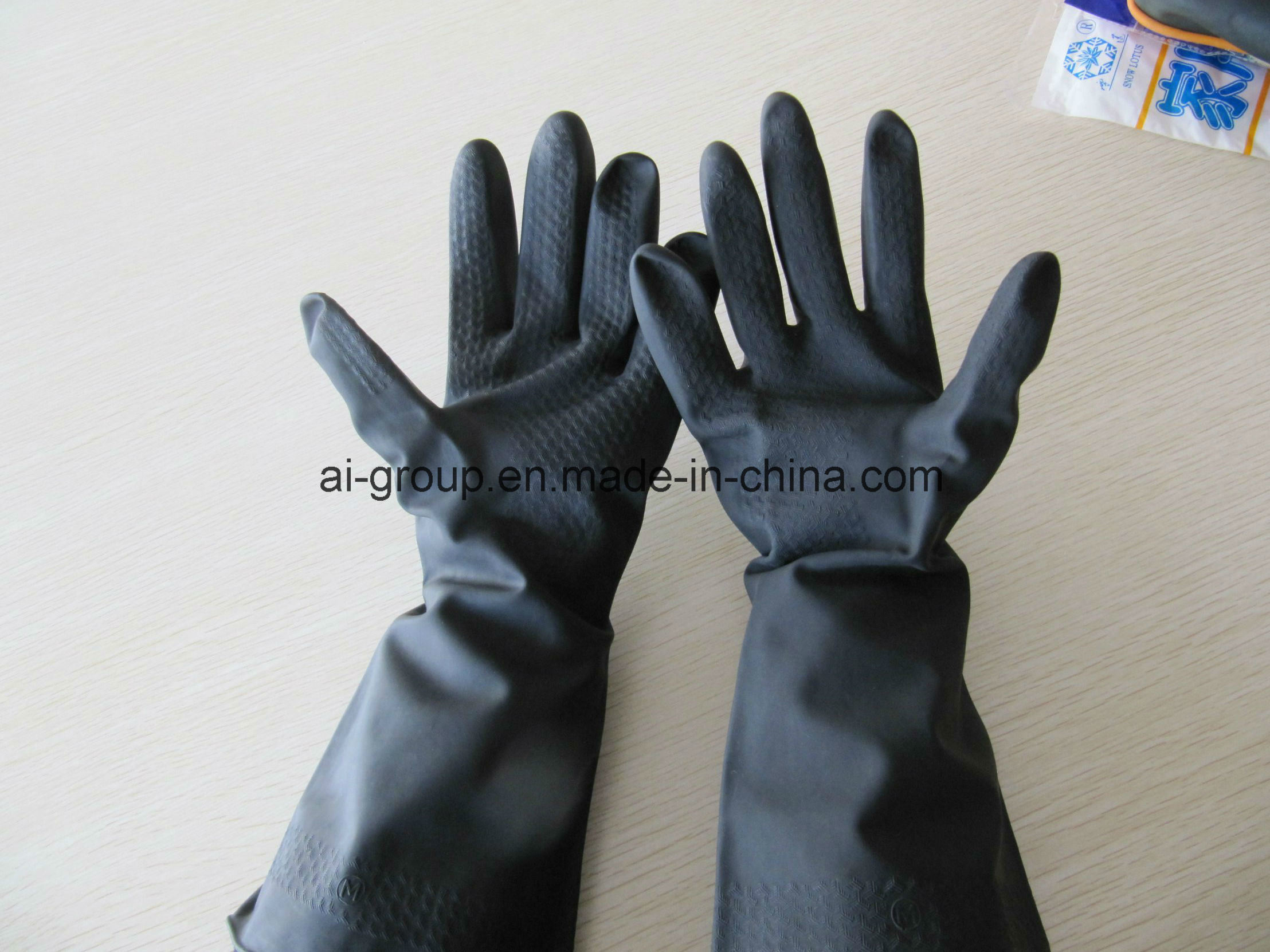 Household Long Working Waterproof Chemical Resistant Black Latex Industrial Glove (Natural rubber)