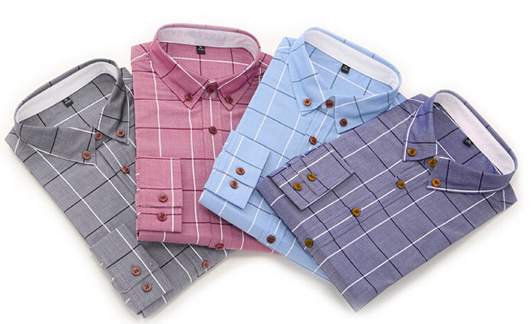 Long Sleeve Cotton Slim Fit Business Check Shirt (2015FC-07)