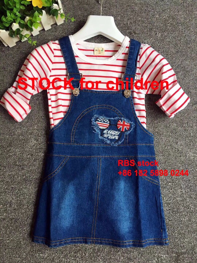 Children Stock Set Jeans Skirt and T-Shirt with 3.65 Dollar