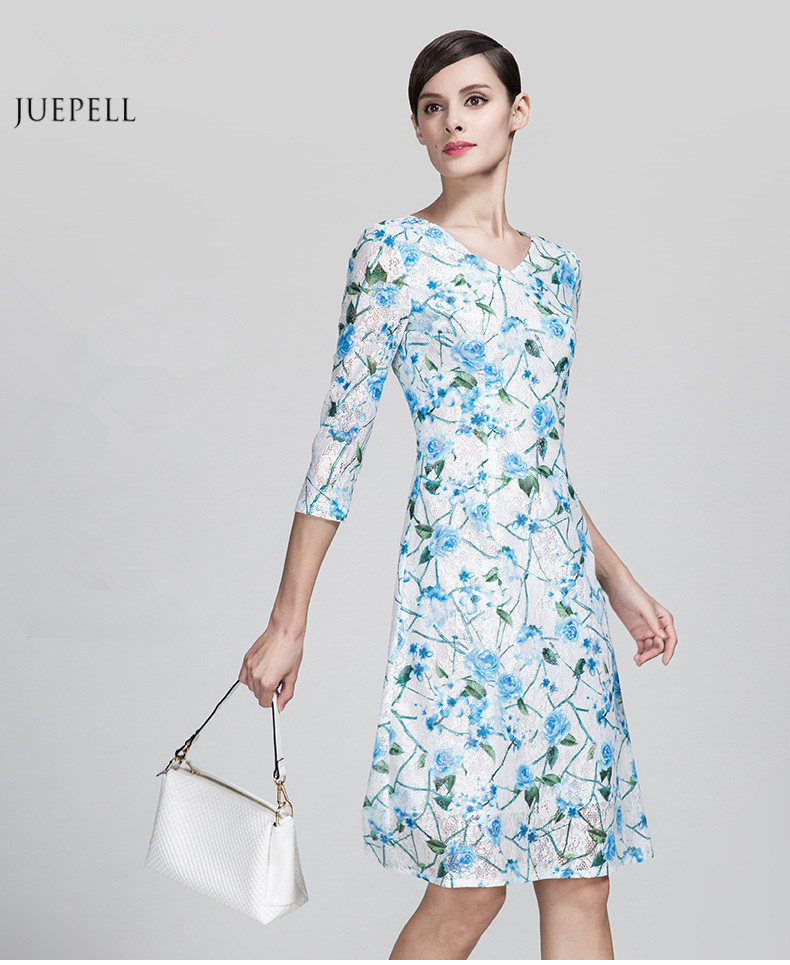 Fashion Floral Print Woven Material Old Lady Dress Elegant