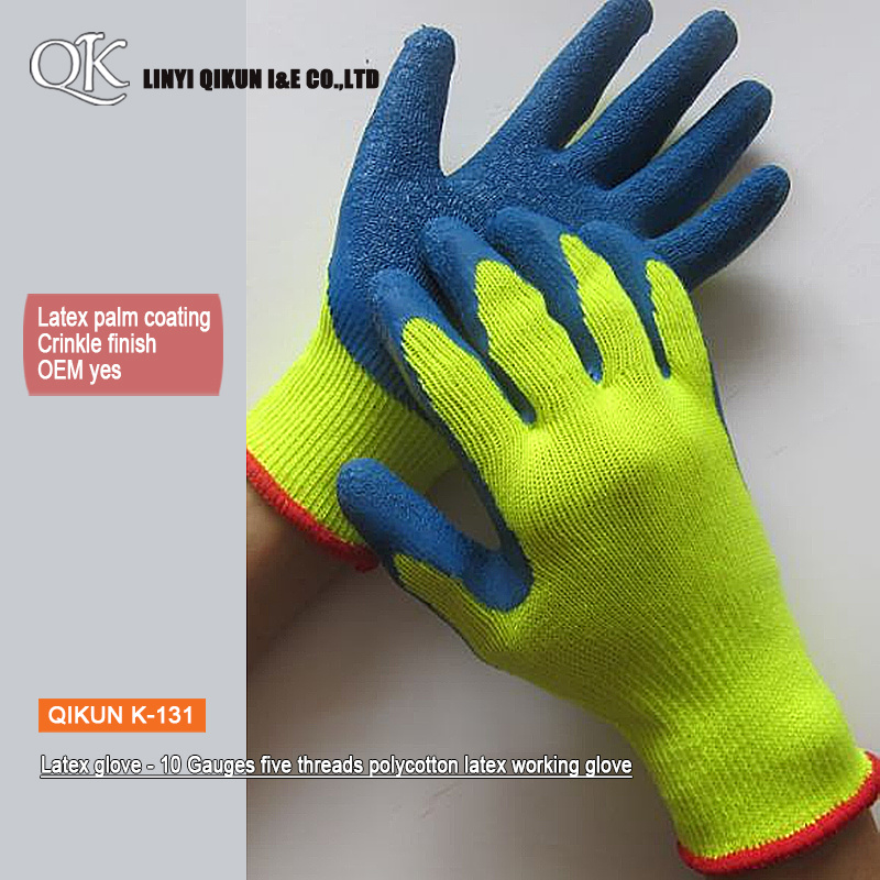 K-131 10 Gauges 5 Threads Polycotton Latex Working Safety Gloves