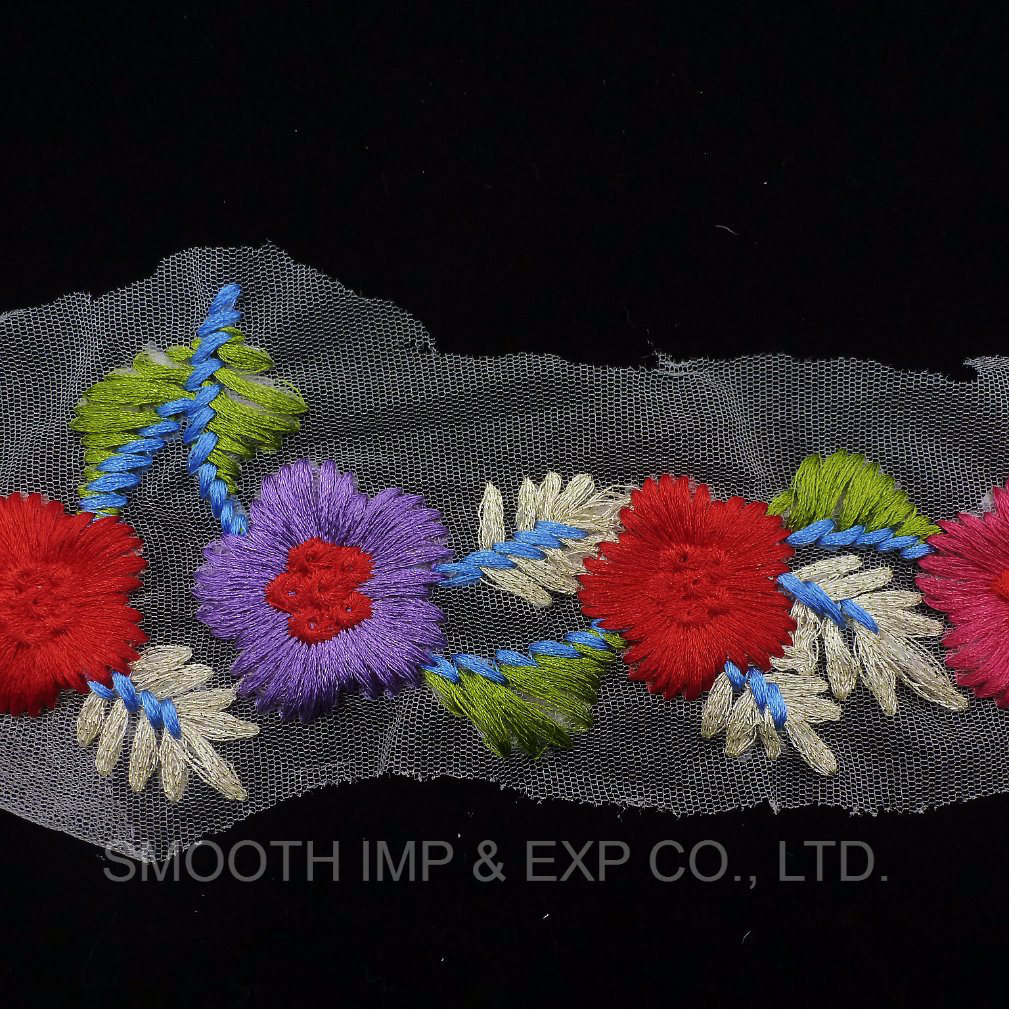 Fashion Colored Flower Mesh Embroidery Lace for Ladies Clothes Fabric