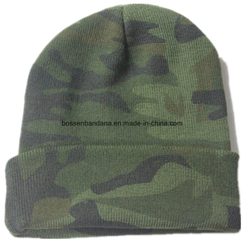 Factory Produce Army Green Print Acrylic Winter Beanie Hat