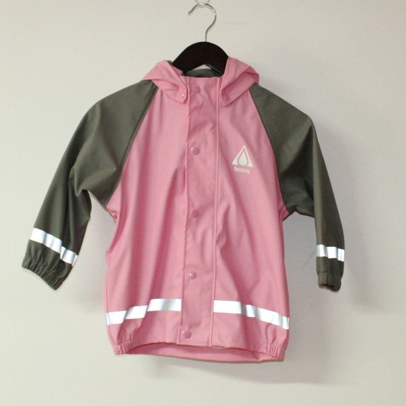 Solid Pink PU Reflective Rain Jacket for Children/Baby