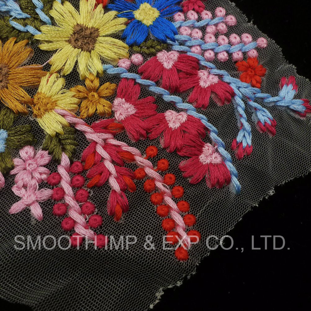 Fashion Beautiful 3D Flower Embroidered Lace Mesh Ladies Fabric Textile